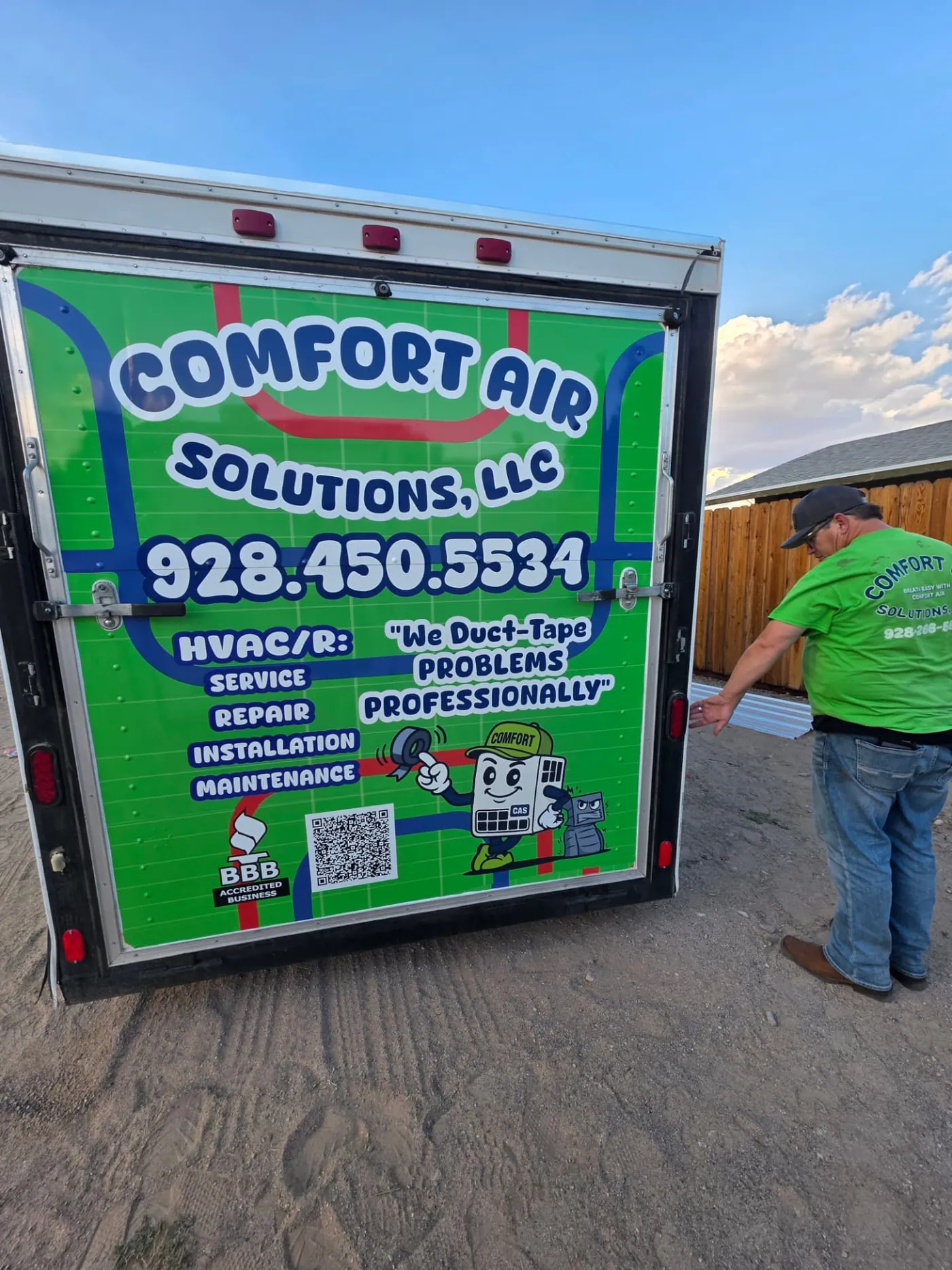 Comfort Air Solutions enclosed work trailer showing service, repair, installation and maintenance