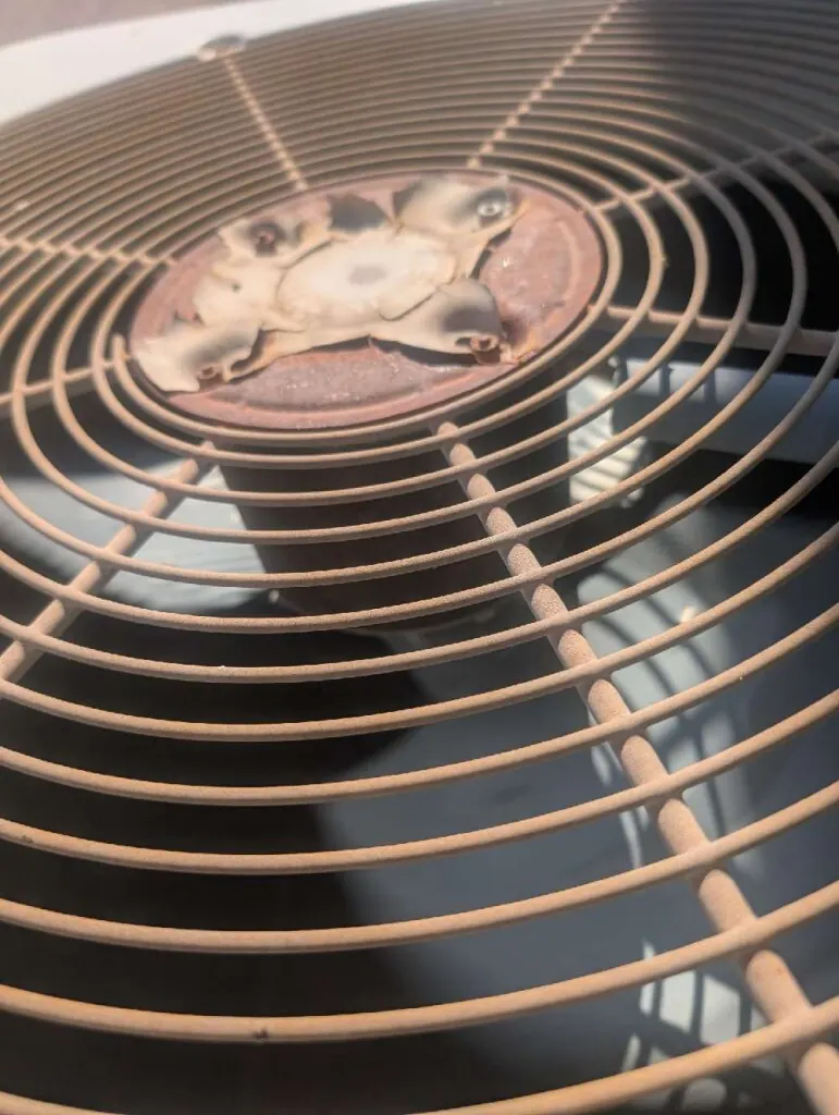 Close view of an outdoor unit fan during service
