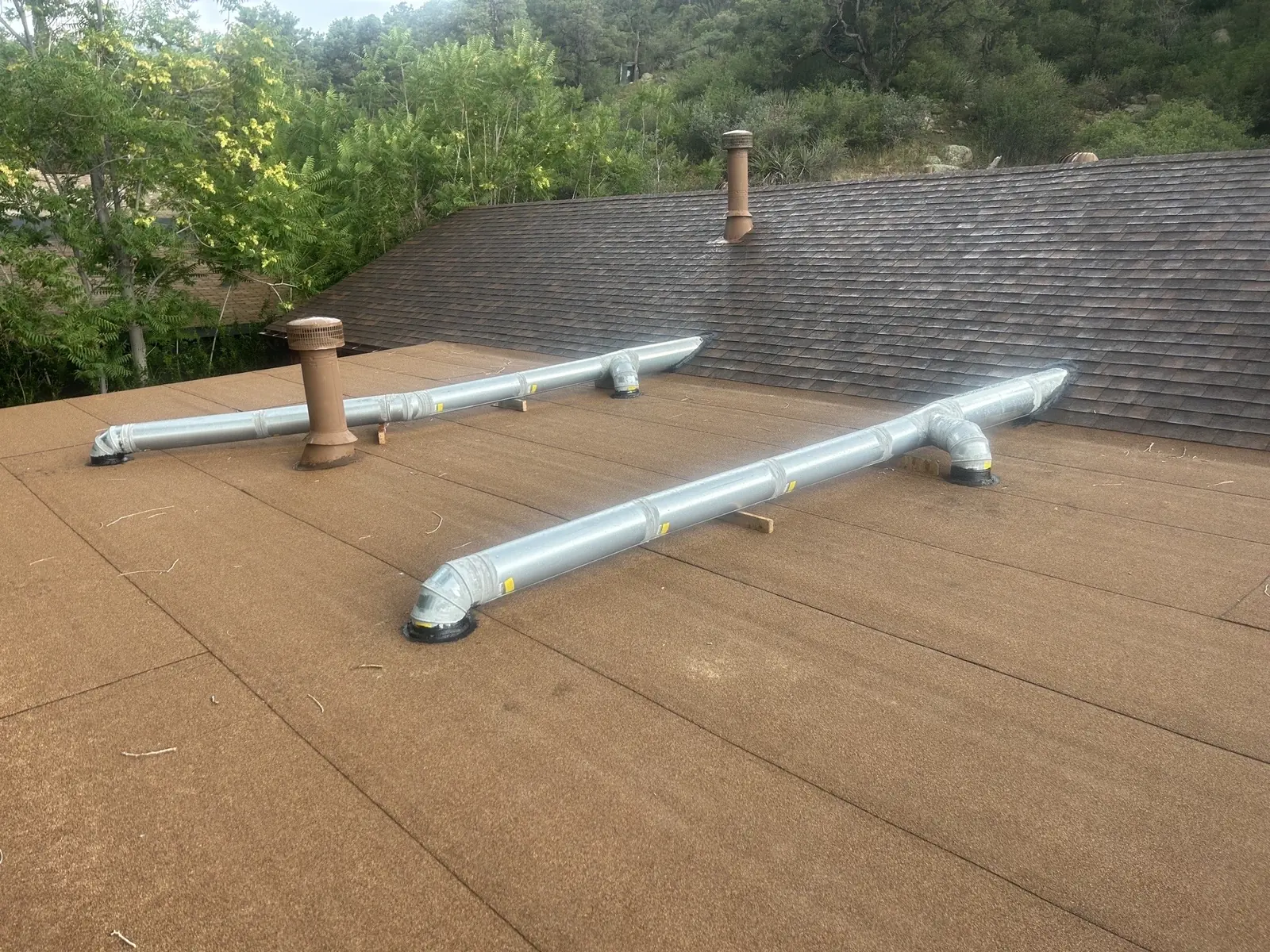 Rooftop duct run on a commercial building