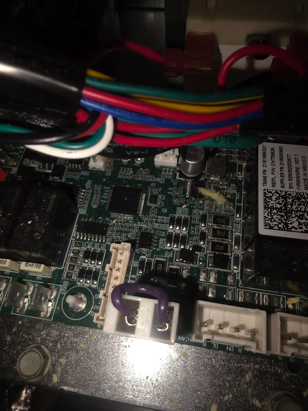 Control board wiring inside HVAC equipment
