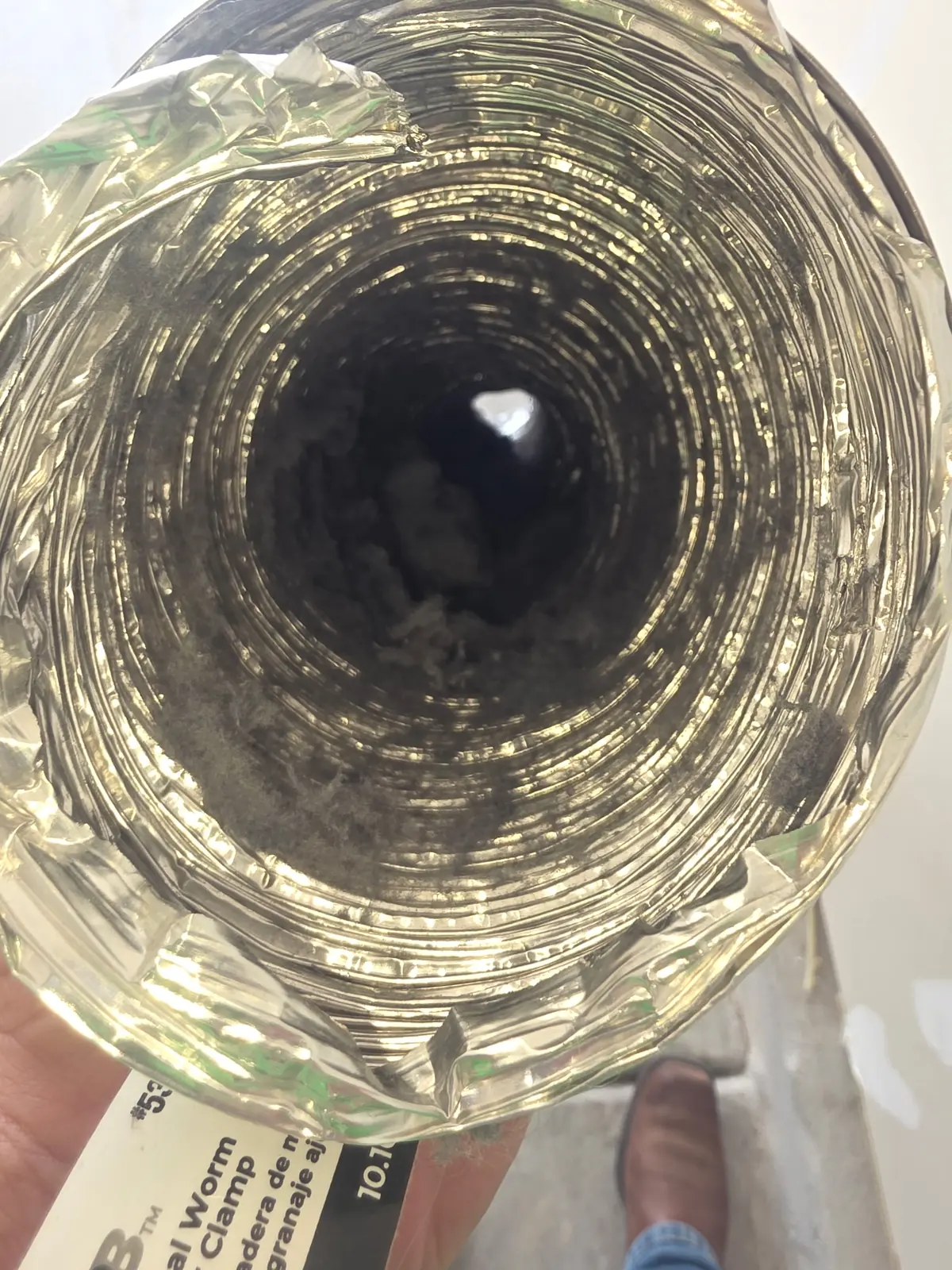 Looking through the inside of a new flexible duct