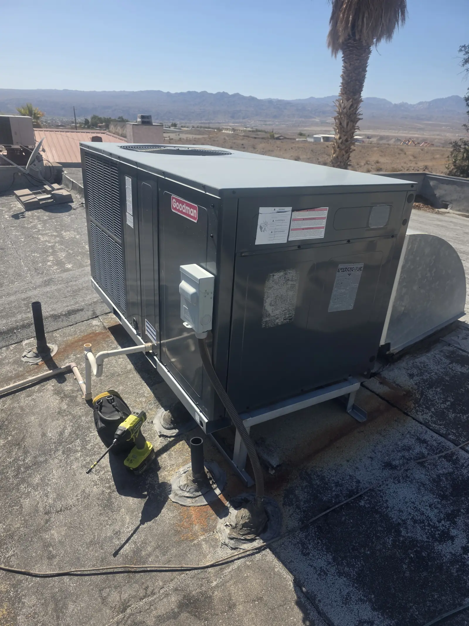 Rooftop package unit on a commercial building