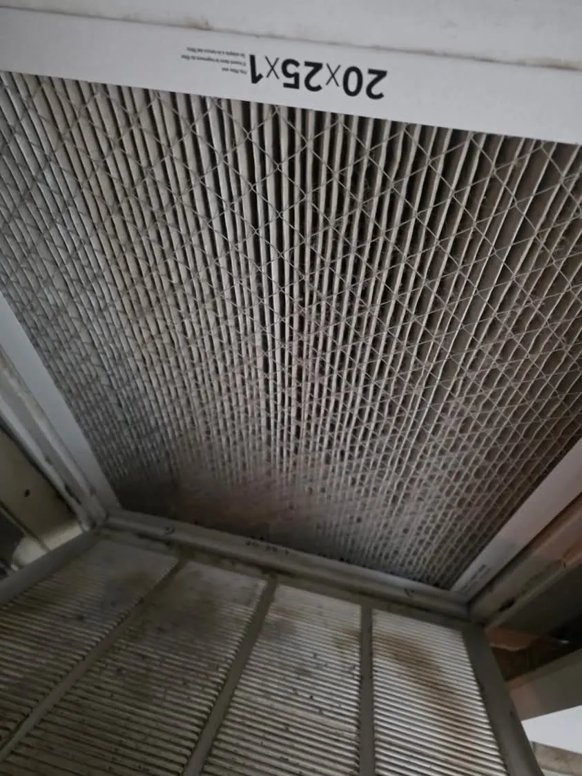 Dirty filter and coil found during a maintenance visit