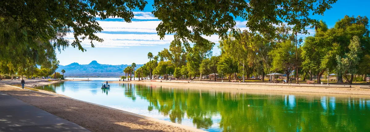 Grass, trees and the river channel near Fort Mohave