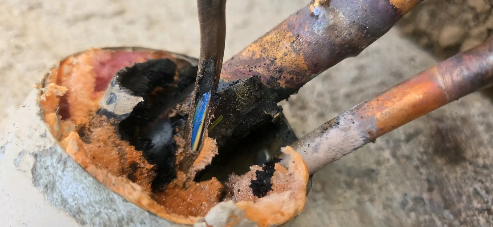 Corroded refrigerant line set found during service